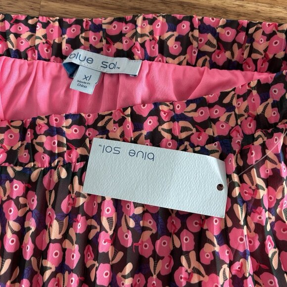 Blue Sol Pleated Midi Skirt Floral Pink Black Womens Size XL Boho Femenine NWT - Picture 12 of 13